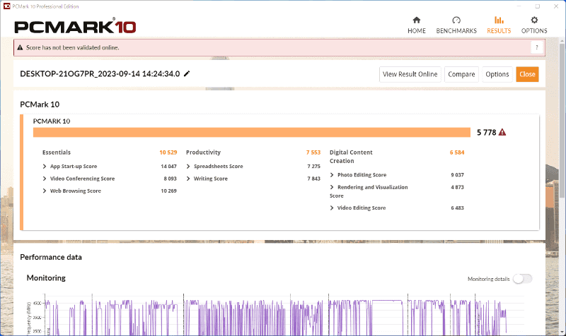 PCMark 10の結果は5,778。ビジネス用PCとしてはまずまずだ