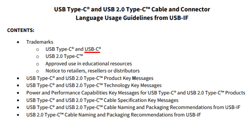 USB-IFによる2023年3月版のUSB Type-Cのガイドラインにも「USB Type-C and USB-C」という表記が見られる