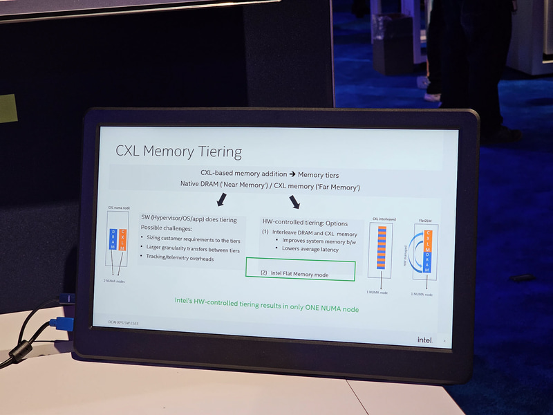 左が第5世代Xeon SPでのCXL Type3のデモ、右がGranite RapidsでのCLXメモリ・ティアリングのデモ