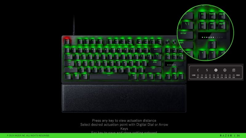 アクチュエーションのポイントの深さを本体のLEDで確認できる