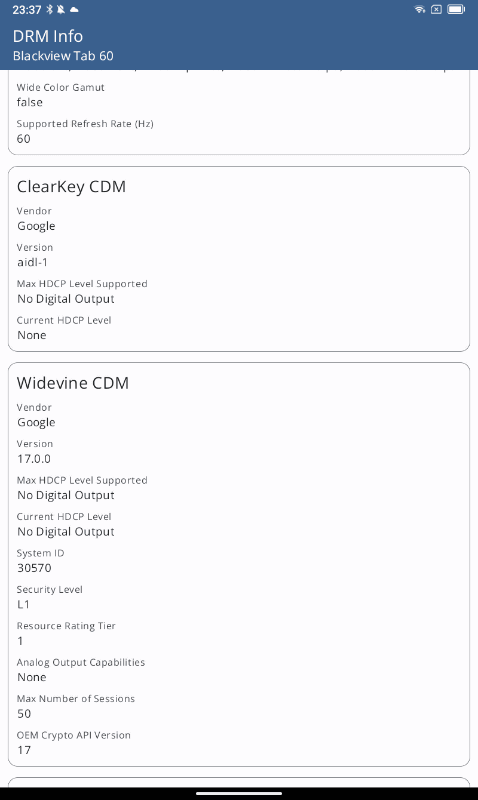 DRM InfoではWidevine L1対応となっている