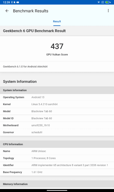 Geekbench 6 GPUスコア(Vulkan)は437