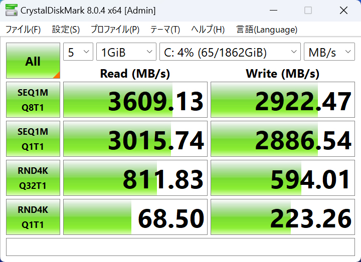 CrystalDiskMark 8.0.4cの結果