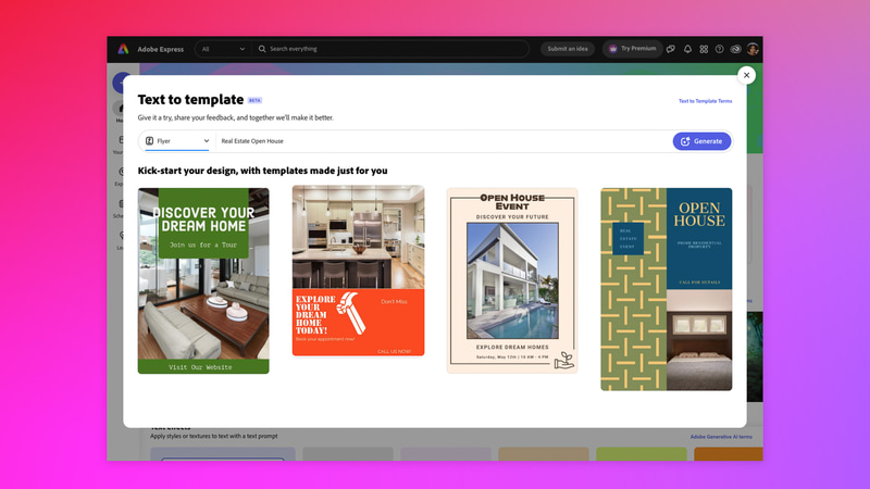 Expressの「テキストからテンプレート生成」機能(写真提供:Adobe)