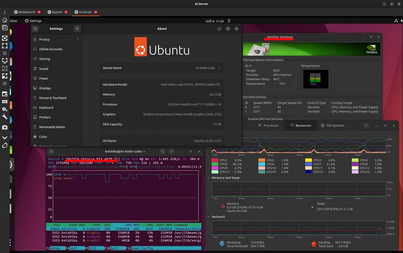 GPUドライバの作動確認。メインマシン@UbuntuからRDPで接続