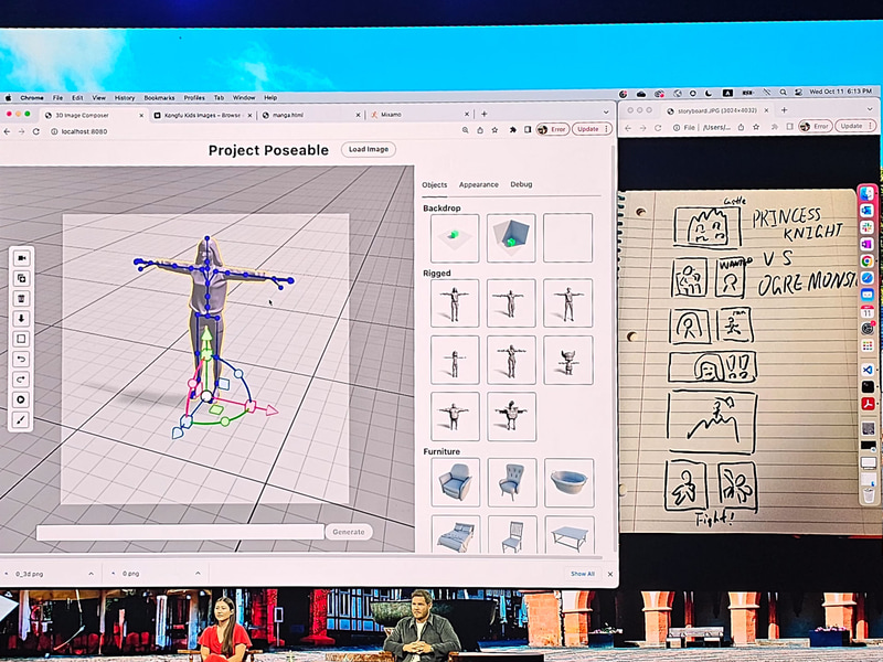 ポーズを写真などから読み込んで、人間のポーズなどを自動で調整、そこに生成AIで塗りつぶしできる