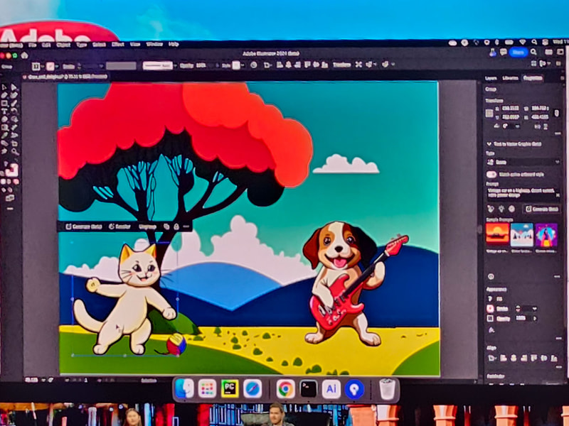 ポンチ絵からテキストプロンプトに「ネコ」と入れるだけでネコのベクター画像が生成される。色なども自動でつけたり可能で、最終的には割とイケテルイラストが完成