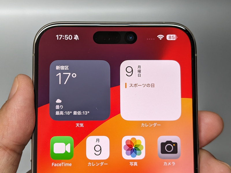 画面上部のダイナミックアイランド部は健在だ