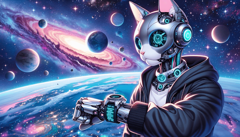 猫型ロボットに変更、舞台を太陽系外に変更(DALL-E 3で生成)