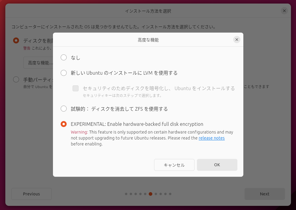 「<strong class="em ">EXPERIMENTAL</strong>」に加えて「<strong class="em ">Warning</strong>」も付いているように、現時点ではいろいろ試験が足りていない機能である