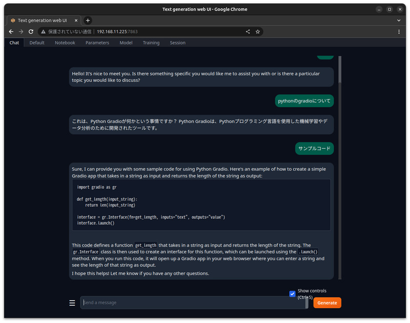 text-generation-webui。codellama-13b-instruct.Q4_K_M.ggufを使用中