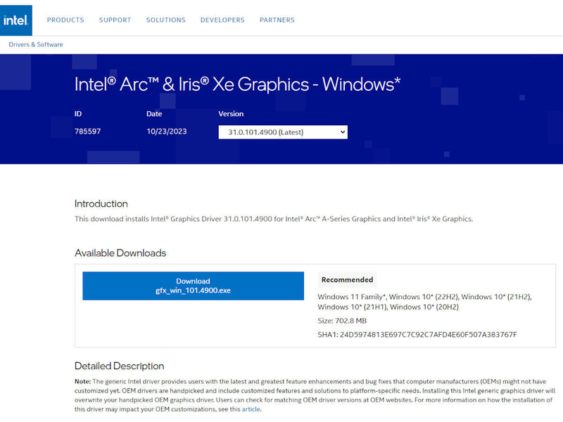 Intel ArcシリーズとIris Xe Graphics向けグラフィックスドライバ公開