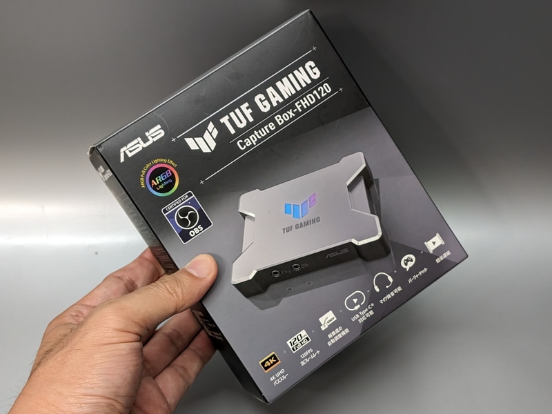ASUSの「TUF Gaming Capture Box」。こちらも4K対応で、実売価格は1万9,599円と高価