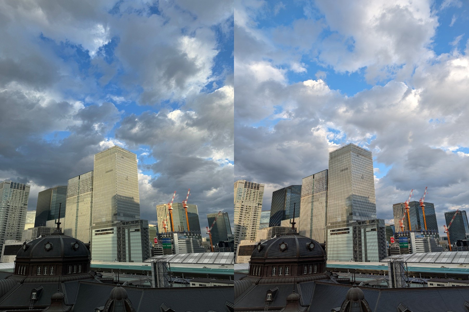 こちらも標準レンズ(x1)での撮影。時間帯を変えて複数撮影したが雲はPixelのほうが明るく出る傾向があった