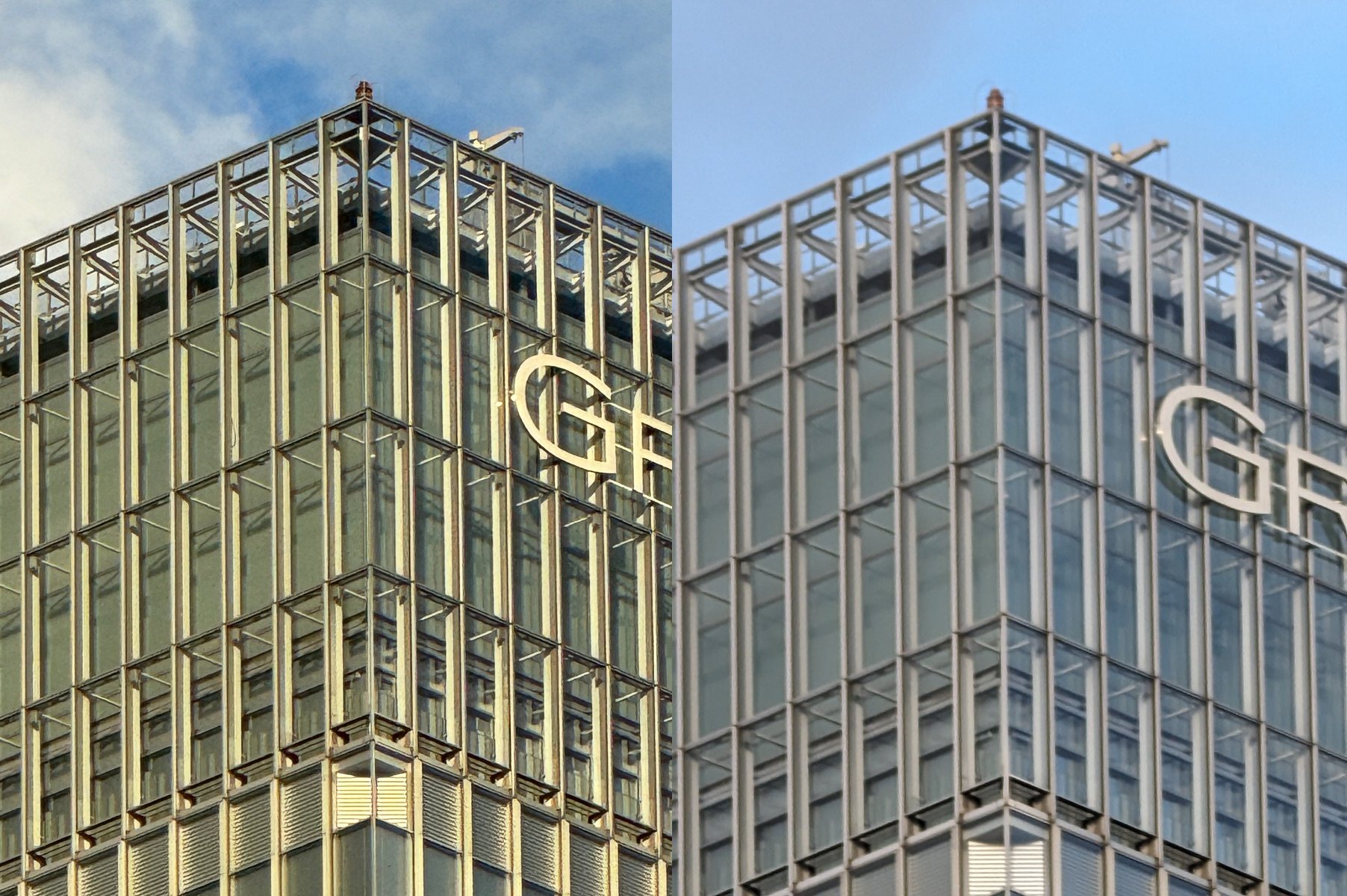 デジタルズームを組み合わせた最大望遠。iPhone(左)のシャープさと比べるとPixel(右)はいかにもデジタルズームといった画作りで、従来のPixel 7 Proよりもむしろ退化した印象だ