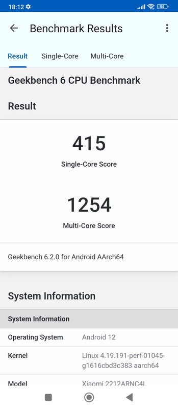 「Geekbench 6」のMulti-Core Scoreは1254、Single-Core Scoreは415