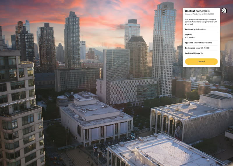 コンテンツクレデンシャル機能を有効にしたLeica M11-Pで撮影された画像。右上にコンテンツクレデンシャル情報が確認できる