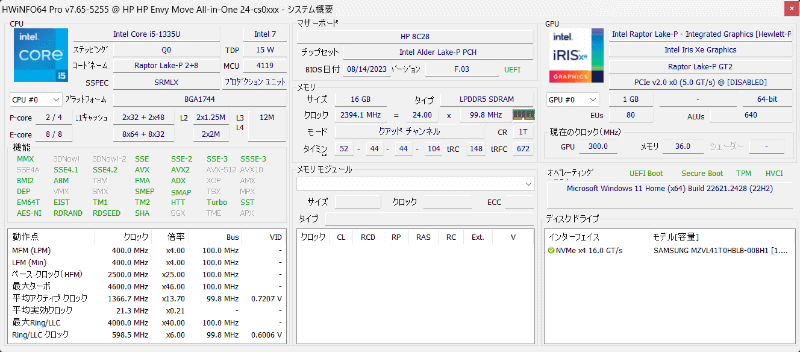 HWiNFO64 Proで取得したシステムの概要