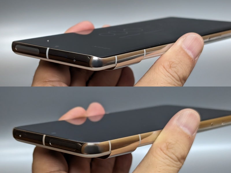 従来のPixel 7 Pro(上)は湾曲ディスプレイを採用し、側面までディスプレイが回り込んでいたが、本製品(下)は一般的な平面ディスプレイへと改められた