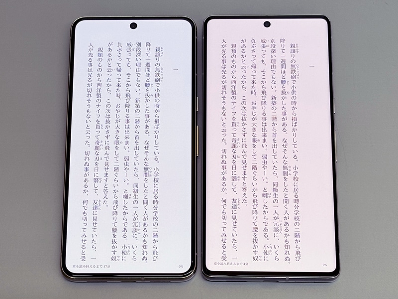 テキストを表示した状態。コミックと違って天地に余白もできず、縦長の画面を活かした表示が可能