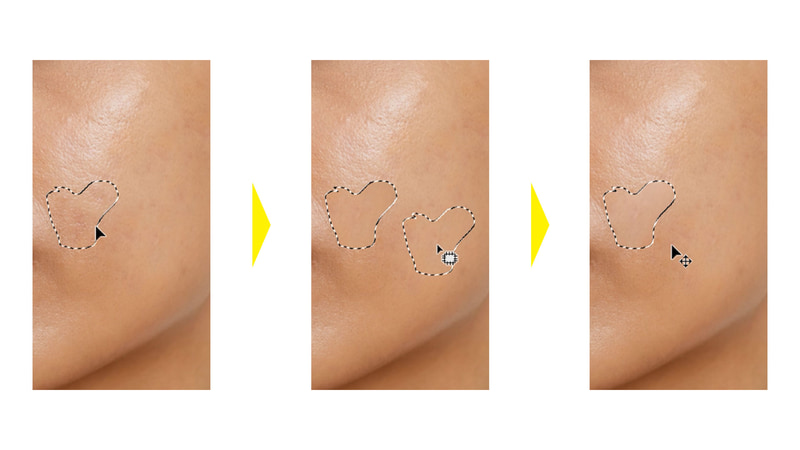 このパッチツールを使ってシミやムラなどを消していきます。パッチツールはのっぺりとなりやすいので、レイヤーの不透明度を下げて元の質感を少し出して調整します。