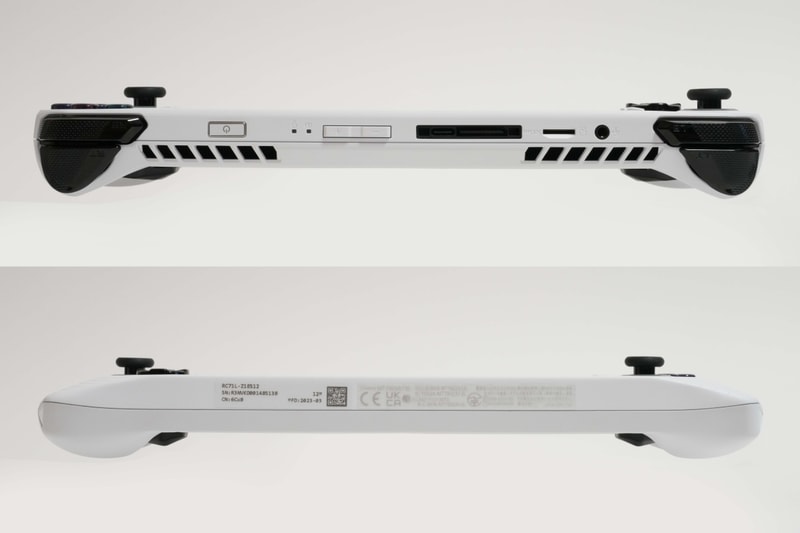 上面にはR1/R2ボタン、電源ボタン、音量ボタン、ROG XG Mobileインターフェイス×1、USB 3.2 Gen2 Type-C(データ転送、映像出力、給電対応)×1、microSDカードスロット(UHS-II)×1、3.5mmコンボジャック×1、L1/L2ボタンを装備