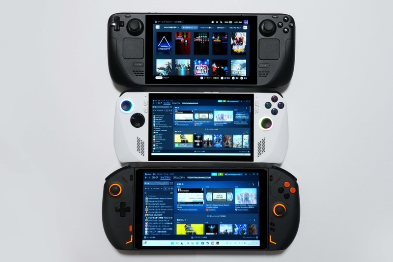 画面サイズはSteam DeckとROG Allyが7型、ONEXPLAYER 2 Proが8.4型。老眼が始まっている筆者としては、色域よりも画面サイズを優先させたいところだ