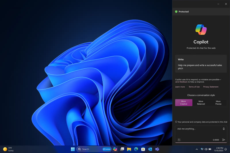 Entra(旧Azure ADアカウント)アカウントでログインしているWindows PCではCopilot Pro in Windowsが12月1日より提供開始(写真提供:Microsoft)