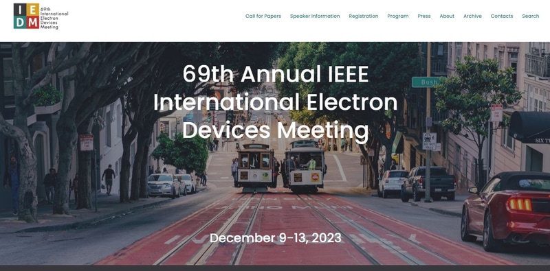 IEDM 2023のWebサイト(トップページ画像の一部)。2023年11月13日時点のトップページから抜粋したもの