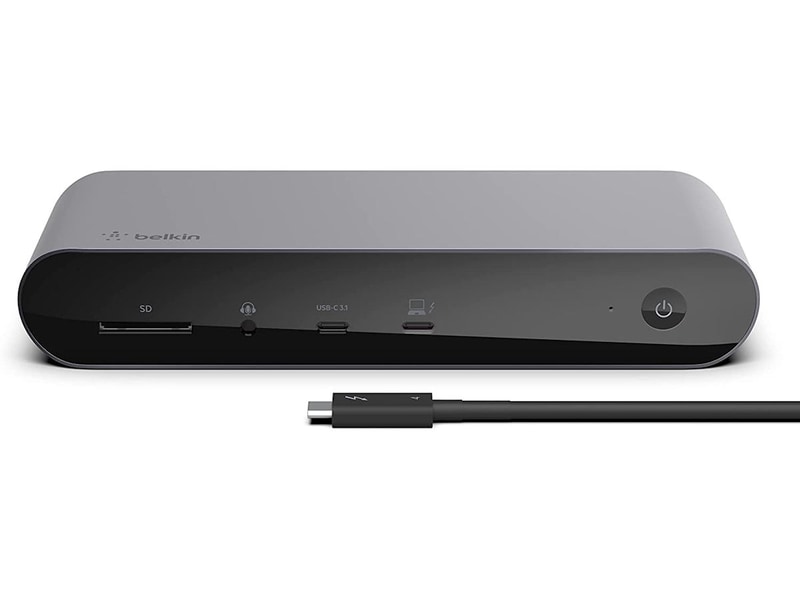 <a href="https://www.belkin.com/jp/pro-thunderbolt-4%E3%83%89%E3%83%83%E3%82%AF/INC006qcSGY.html" class="n" target="_blank">製品ページのURL</a><br>価格:4万8,000円前後●Thunderbolt 4(アップストリーム、最大90W)●Thunderbolt 4(ダウンストリーム)●USB Type-C×2●USB 3.1×3●USB 2.0×2●HDMI 2.0×2●Gigabit Ethernet●SDカードスロット●オーディオ入出力●サイズ:約200×73×34mm●重量:503g