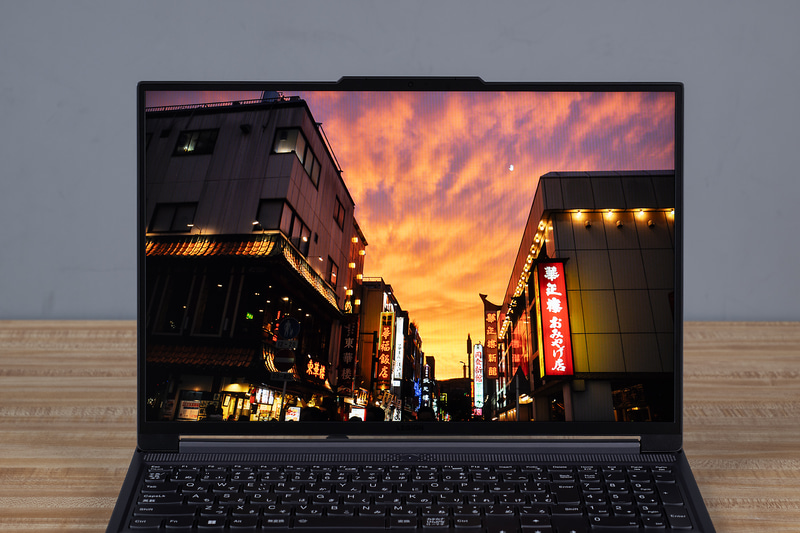 16型の大型ディスプレイを搭載。sRGBカバー率100%と広い色域を実現しており、鮮やかな色合いを楽しめる