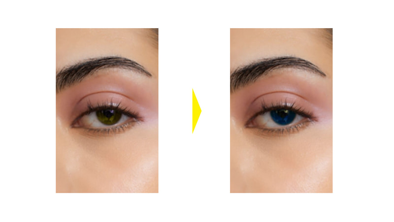 レイヤーマスクが選択されているのを確認し、瞳部分を塗ると瞳が青くなります