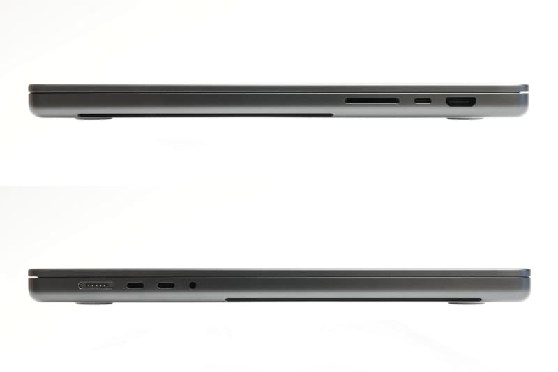 右側面にはSDXCメモリーカードスロット、Thunderbolt 4、HDMI、左側面にはMagSafe 3ポート、Thunderbolt 4×2、3.5mmヘッドフォンジャックを用意