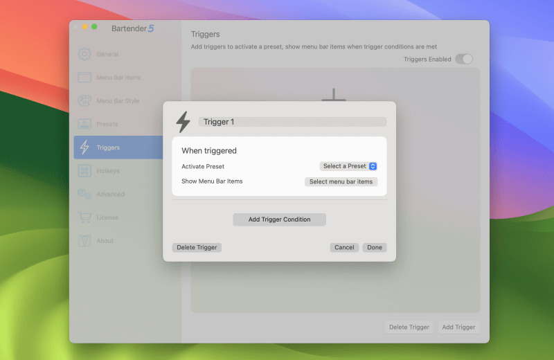 新規トリガーの画面が表示されるので区別しやすいトリガー名に書き換えましょう。そのトリガーでプリセットを切り替えたい場合は[Activate Preset]の[Select a Preset]をクリックして選択します