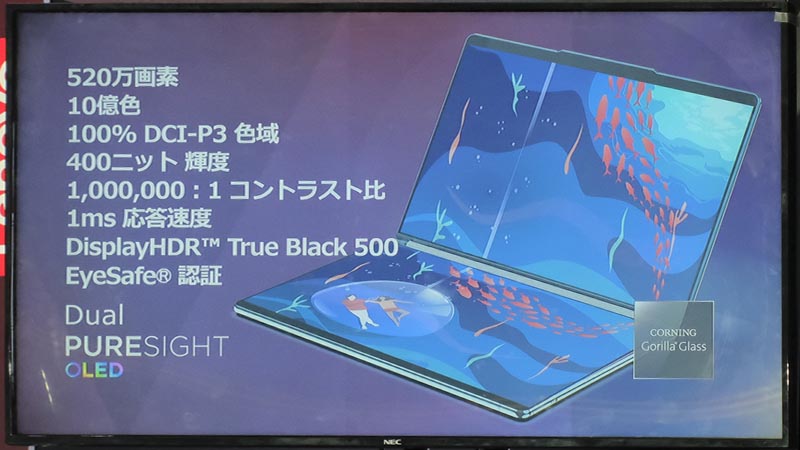 13.3型2,880×1,800ドット有機ELを2枚搭載
