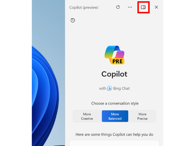 Copilotの固定を解除するオプションをテストしている