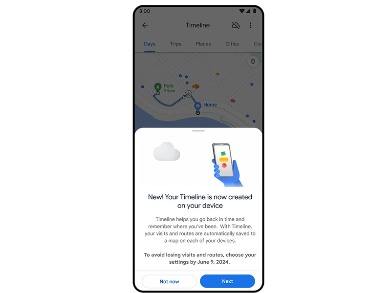 タイムラインがデバイスに保存できるようになると、こういった通知画面が届くという