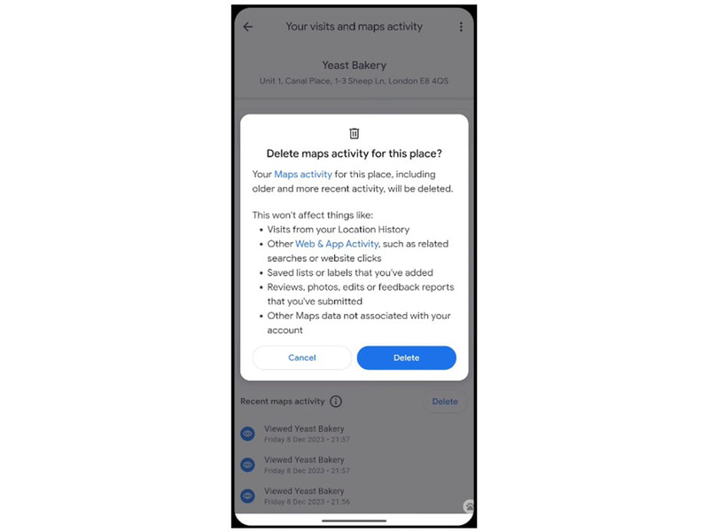 マップ上の青い点(自分の位置)をタップすることで、行動履歴が記録されているかどうかを確認できる
