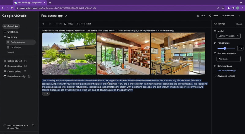 Google AI StudioからAPI経由でGemini Proを利用しているところ