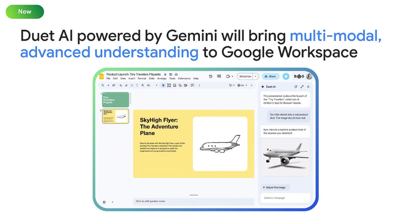 表計算のデータ分析をAIが行なうなどが可能に(出典:Bringing Gemini to Developers and Organizations、Google Cloud)