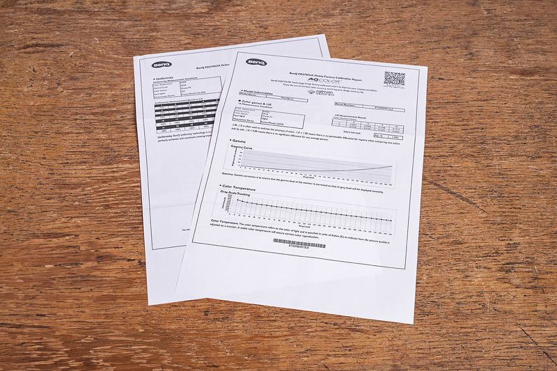 製品に同梱されるキャリブレーションレポート