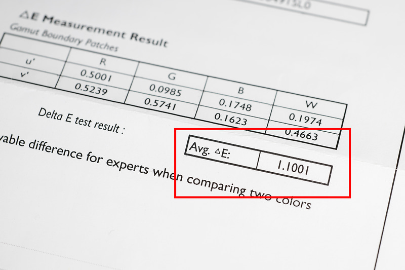 試用機のDelta Eの平均値は「1.1001」となっていた