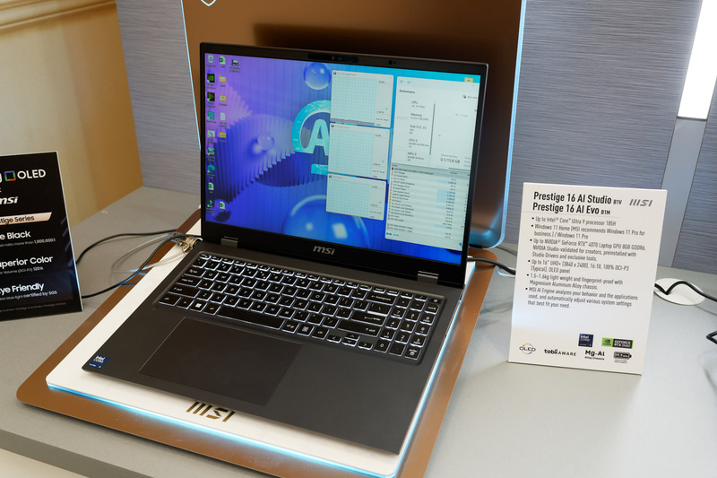 16型の「Prestige 16 AI Evoシリーズ」および「Prestige 16 AI Studioシリーズ」。Core  Ultra 9 185Hを搭載。StudioはGeForce RTX 4070/4060/4050 Laptop GPUとなる