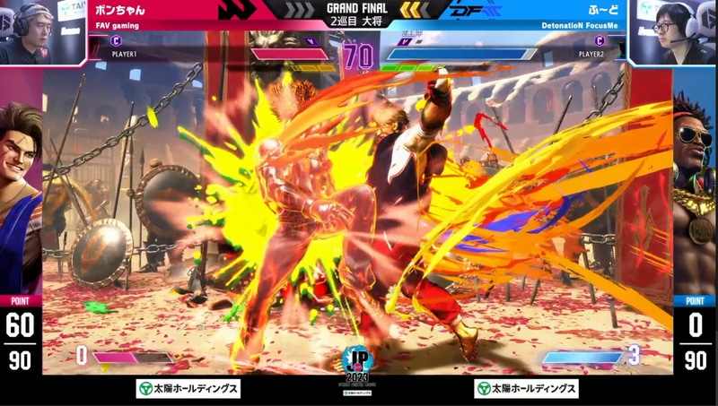 2巡目アウェイ、FAV gamingの先鋒、りゅうせいJPに対してはナウマンケンが挑むが、ここもりゅうせいJPが2-0で勝利。中堅はsakoの春麗に板橋ザンギエフマリーザが挑み、ここもsako春麗が2-1で勝利する。大将戦はボンちゃんルークに対してふ～どDeeJayが挑む1巡目と同じ流れとなったが、結果はふ～どDeeJayが3-0で勝利。ここまで連勝を続けてきたFAV gamingからついにポイントを奪う流れとなり、累計ポイントは60-20で依然としてFAV gamingが優勢ながらも、Detonation Focus Meもここからまだ巻き返しが可能な展開となった。