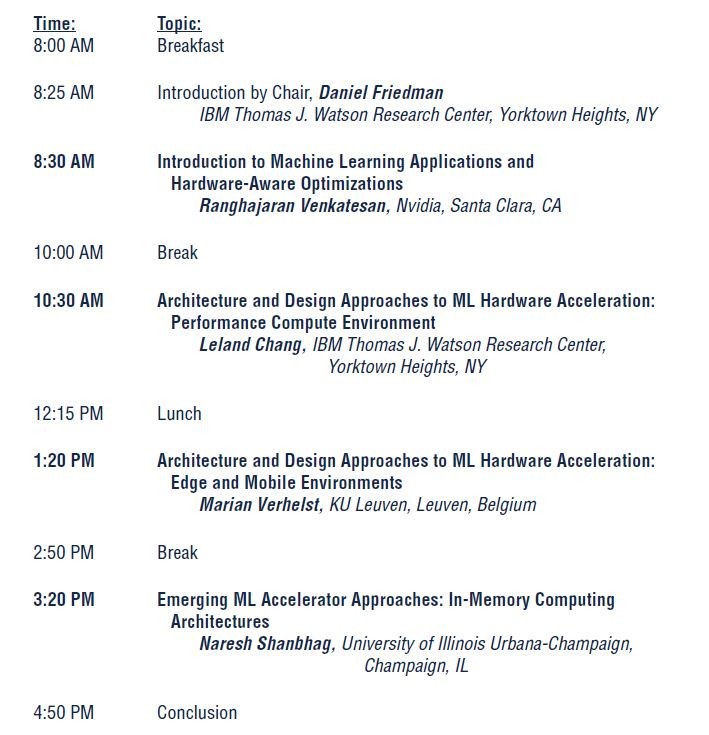 ショートコース(SC)「マシンラーニングハードウェア」の時間割と講演一覧(2月22日木曜日に開催の予定)。ISSCC 2024のアドバンスプログラムから抜粋したもの