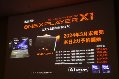 Core Ultra搭載で10.95型に大型化した「ONEXPLAYER X1」。ゲームも仕事