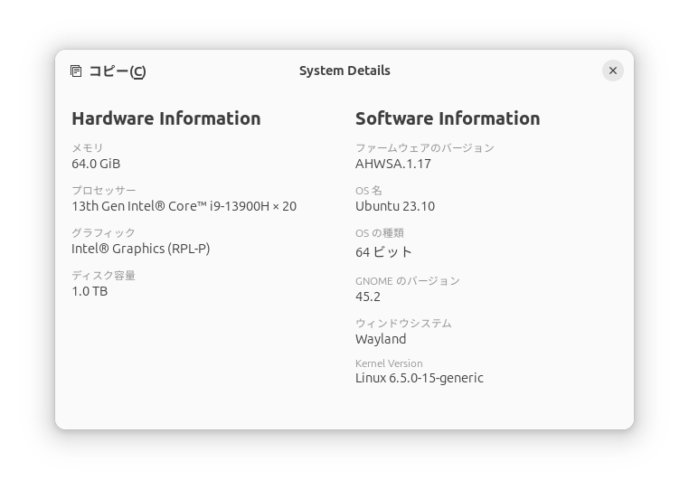 さらに「System Details」を選択すると、より詳細な情報が表示される