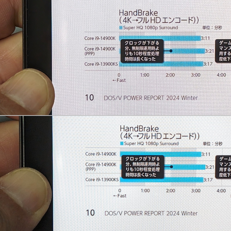 表示クオリティの比較。上が本製品、下がFire Max 11