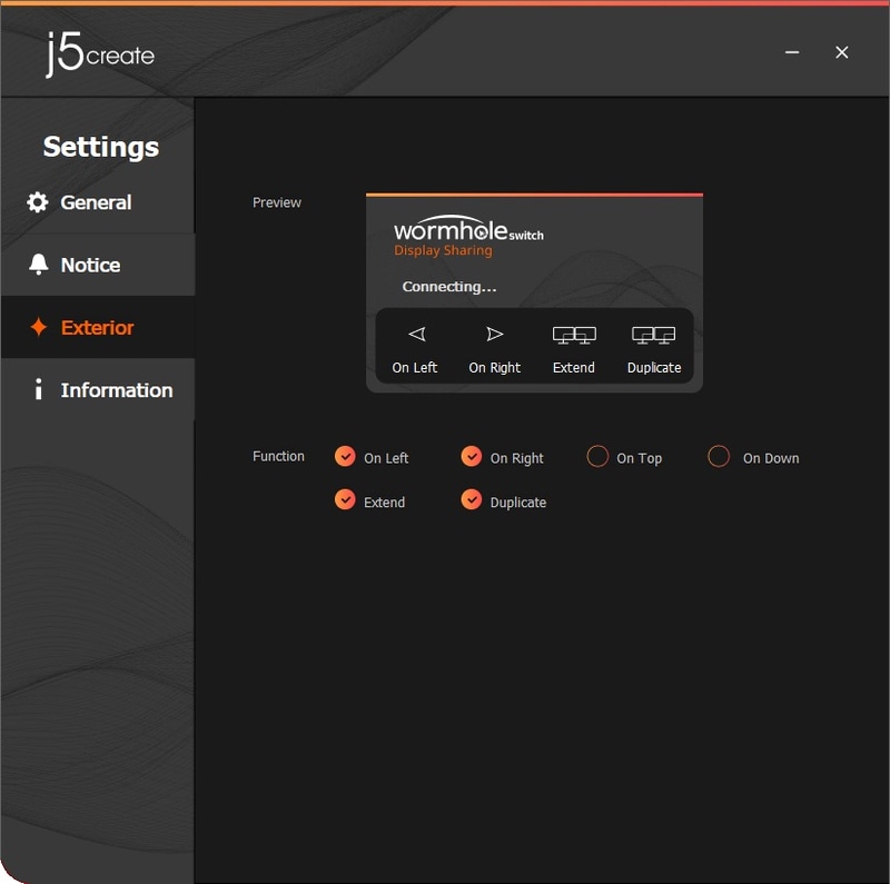 設定画面ではさらに、画面を上下に並べることを前提に「On Top」、「On Down」を有効化することも可能だ