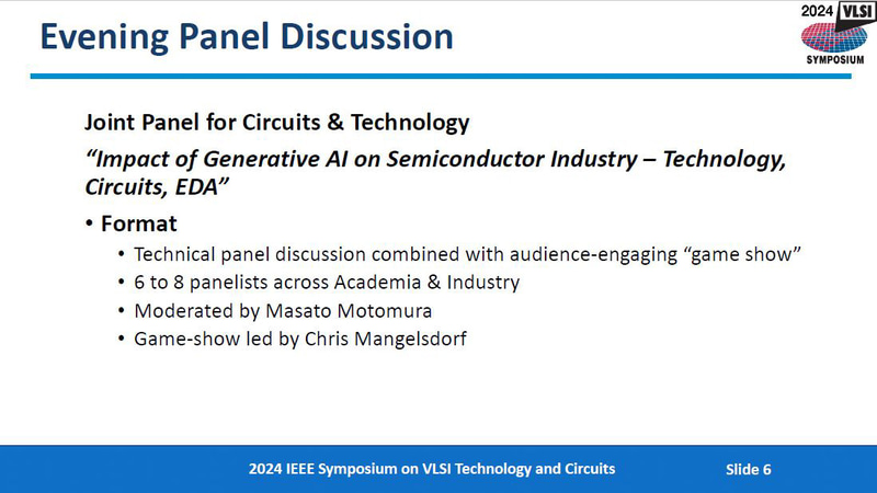 パネル討論会の概要。「生成AI」が半導体産業に与える影響をパネリストと参加者が議論するとともに、生成AIを利用した「ゲームショウ」を実施する